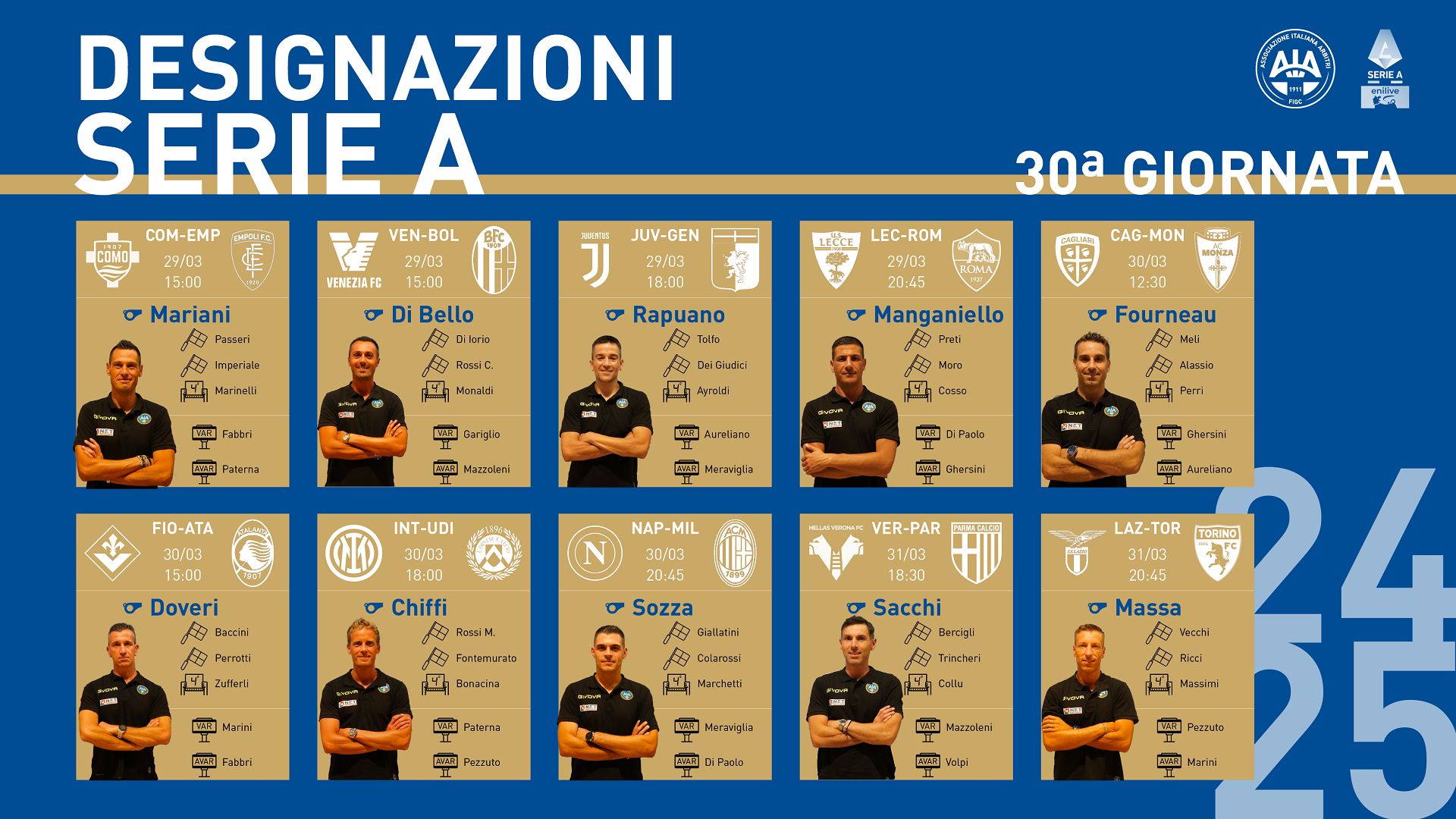 Arbitri Serie A - 30ESIMA giornata